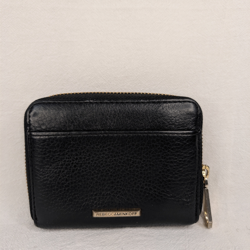 Rebecca Minkoff Studded Small Zip Around Leather Wallet Black Golden